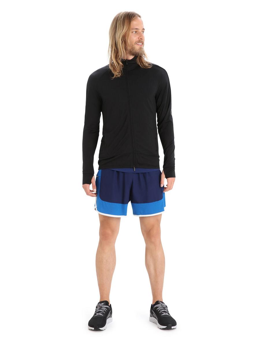 Black Icebreaker ZoneKnit™ Merino Long Sleeve Zip Men's Hoodie | AU 1261EBCX